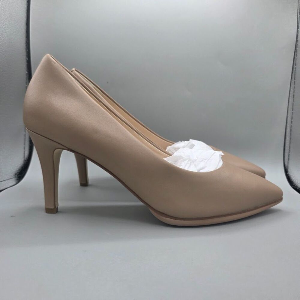 Cole Haan Grand Ambition 75mm Pump Amphora Leather Nude Tan Heel 9.5 Shelf Pull
